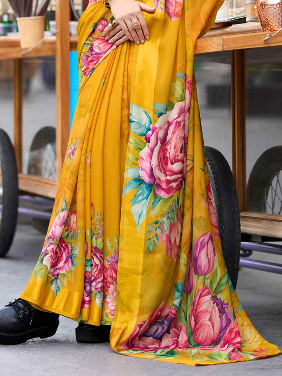 Musatrd Pure Georgette Printed Casual Festival Contemporary Saree