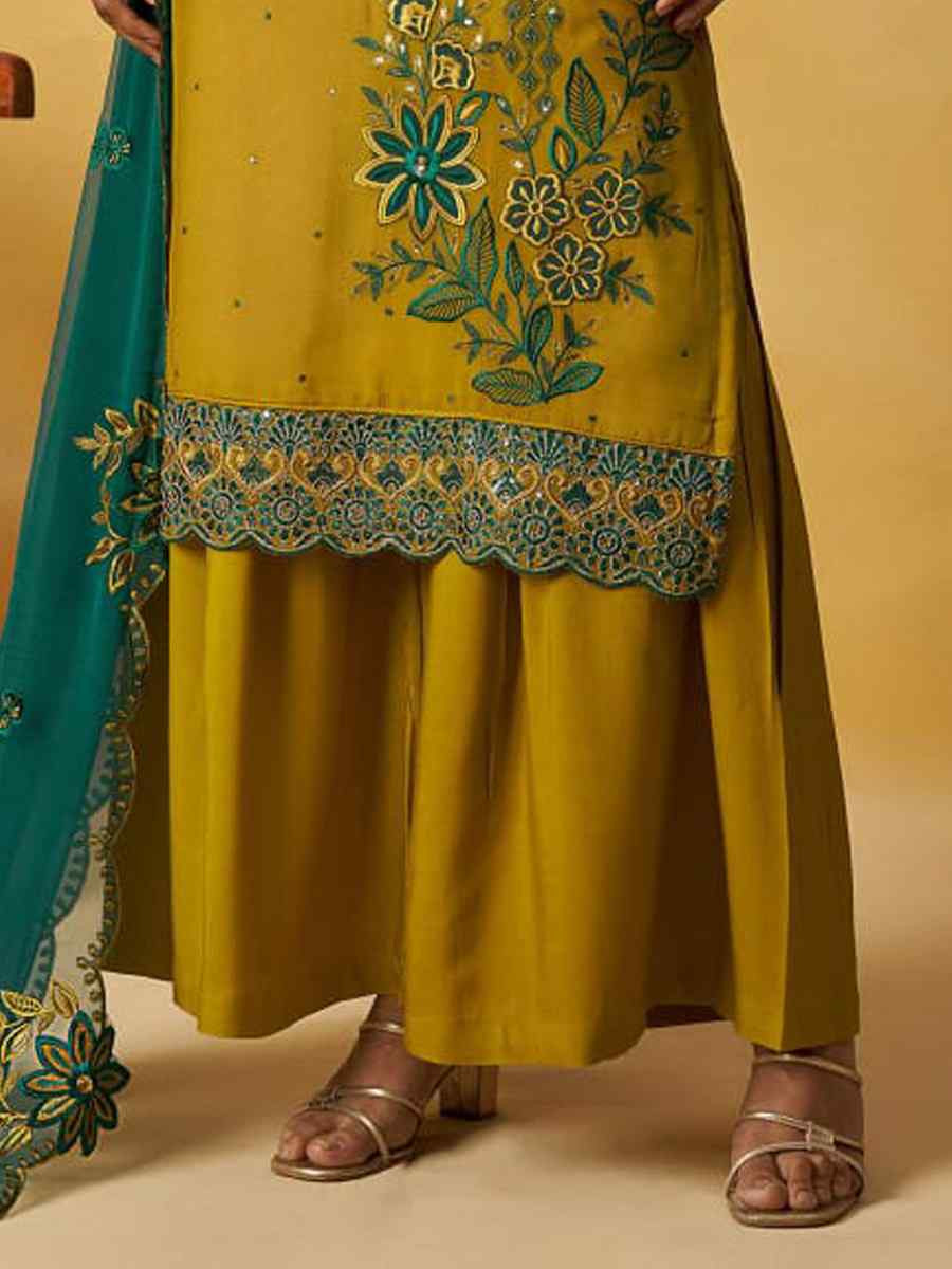 Mustard Pure Organza Embroidery Party Wedding Festival Casual Ready Palazzo Pant Salwar Kameez