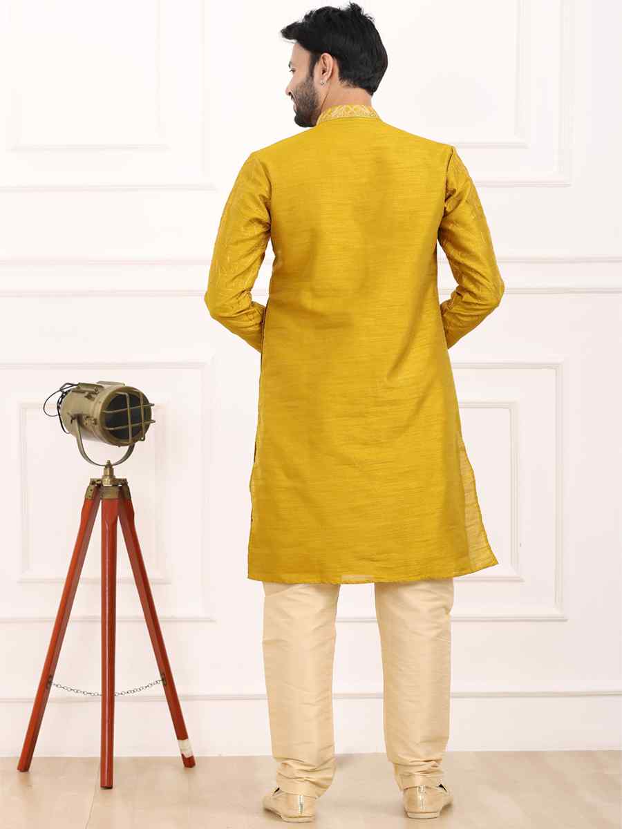 Mustard Art Banarasi Silk Woven Festival Wedding Kurta