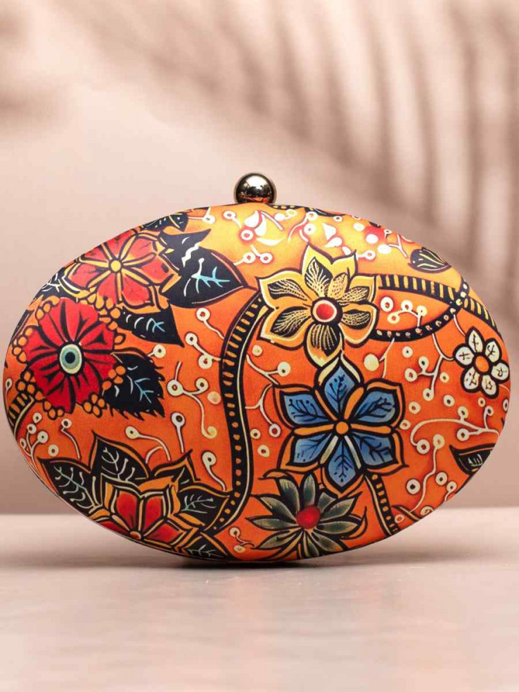 Mustard Art Silk Festival Wear Printed Clutches