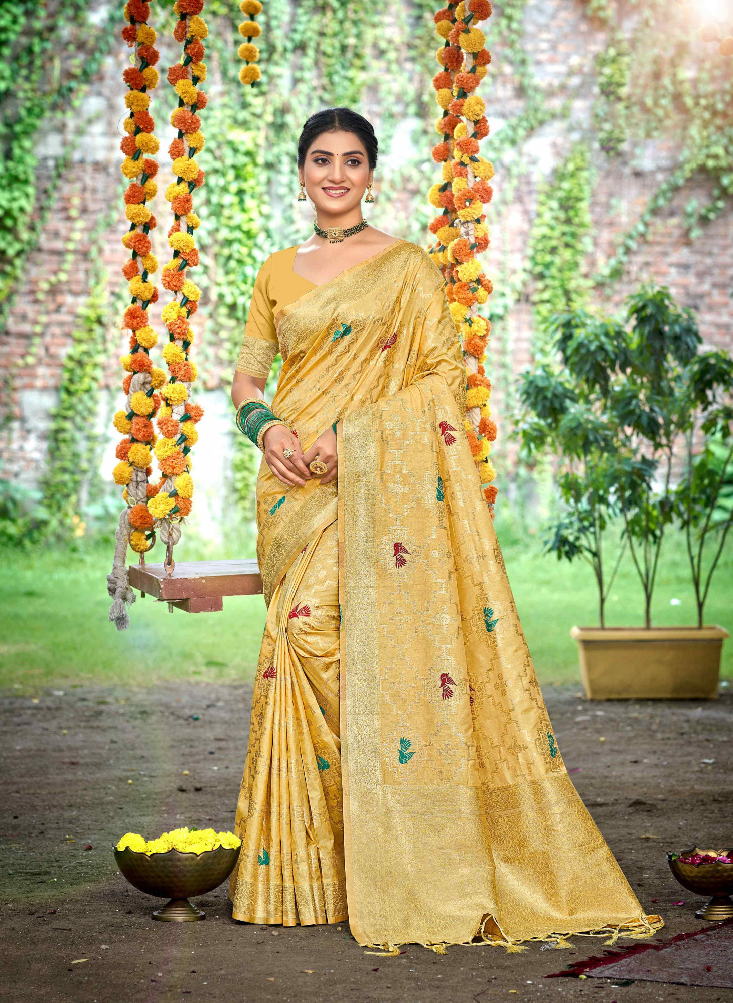 Mustard Assam Silk Handwoven Traditional Bridal Reception Festival Wedding Fancy Classic Style Sarees