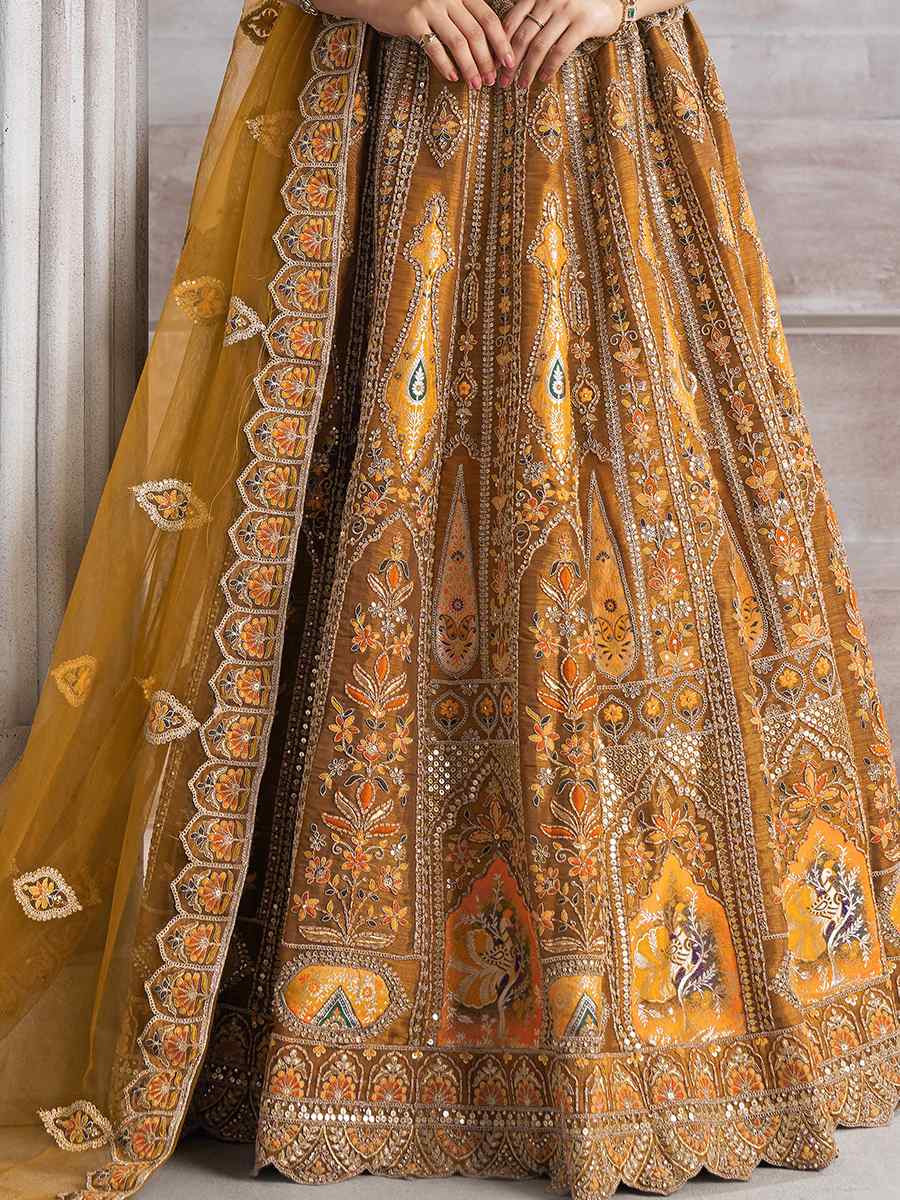 Mustard Banarasi silk Embroidered Wedding Bridesmaid Heavy Border Lehenga Choli