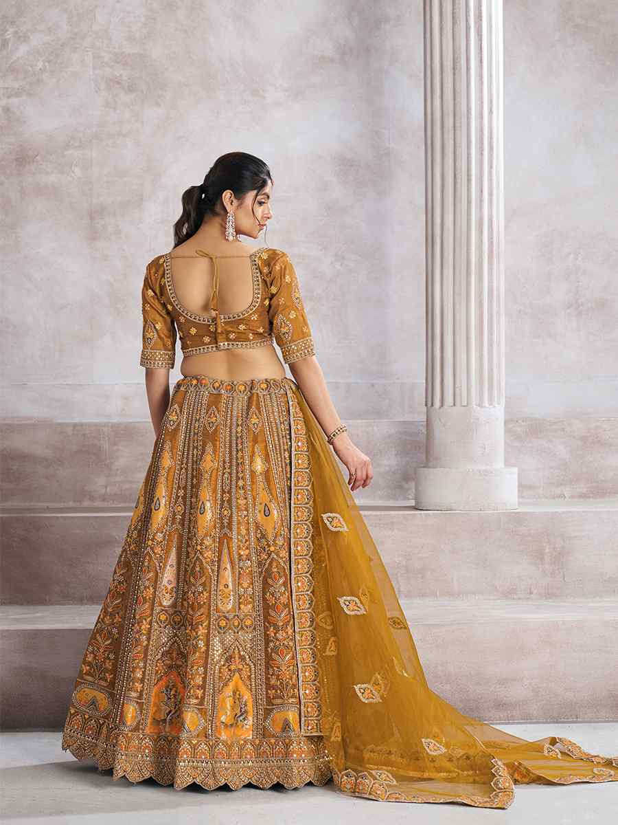Mustard Banarasi silk Embroidered Wedding Bridesmaid Heavy Border Lehenga Choli