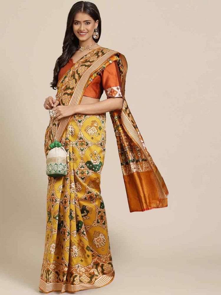Mustard Banarasi Silk Handwoven Party Festival Classic Style Saree