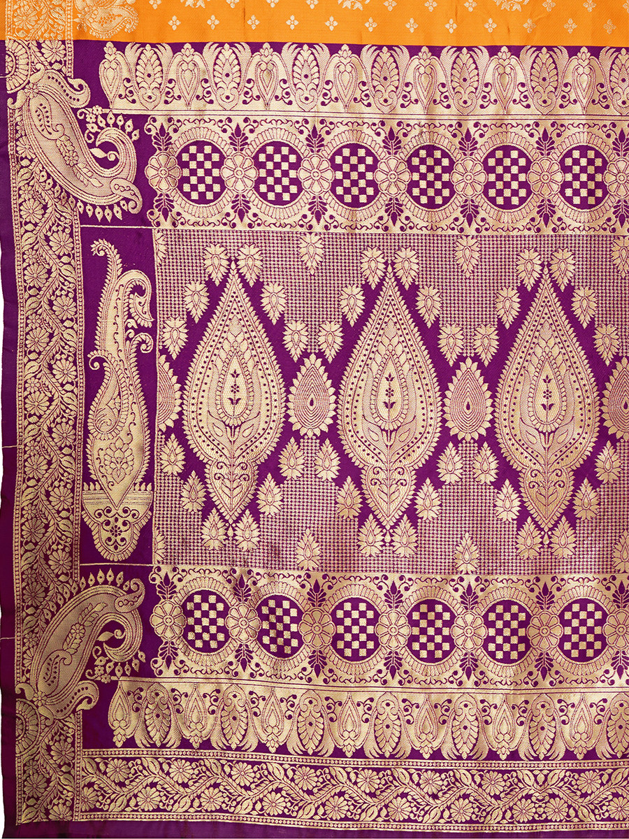 Mustard Banarasi Silk Zari Kanjivaram Handwoven Wedding Party Festival Reception Heavy Border Saree