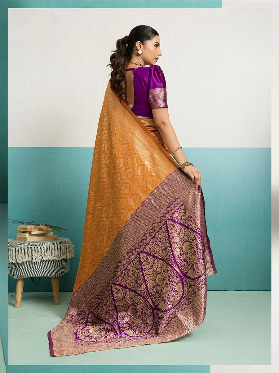 Mustard Banarasi Silk Zari Kanjivaram Handwoven Wedding Party Festival Reception Heavy Border Saree