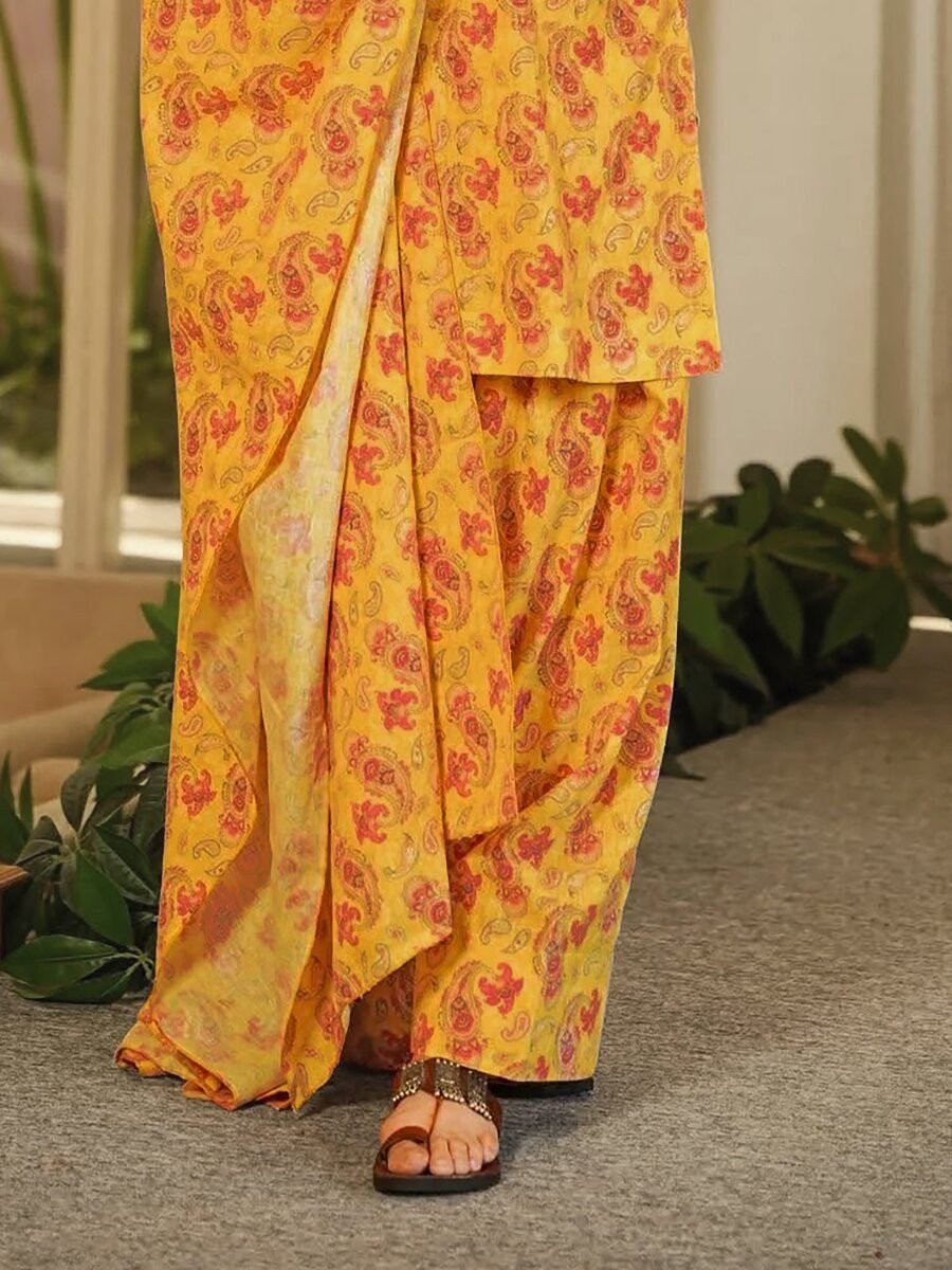 Mustard Cambric cotton Floral Printed Party Festival Casual Ready Farsi Pant Salwar Kameez
