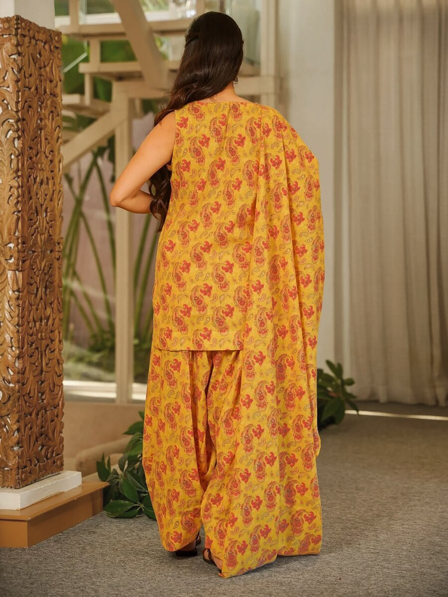 Mustard Cambric cotton Floral Printed Party Festival Casual Ready Farsi Pant Salwar Kameez