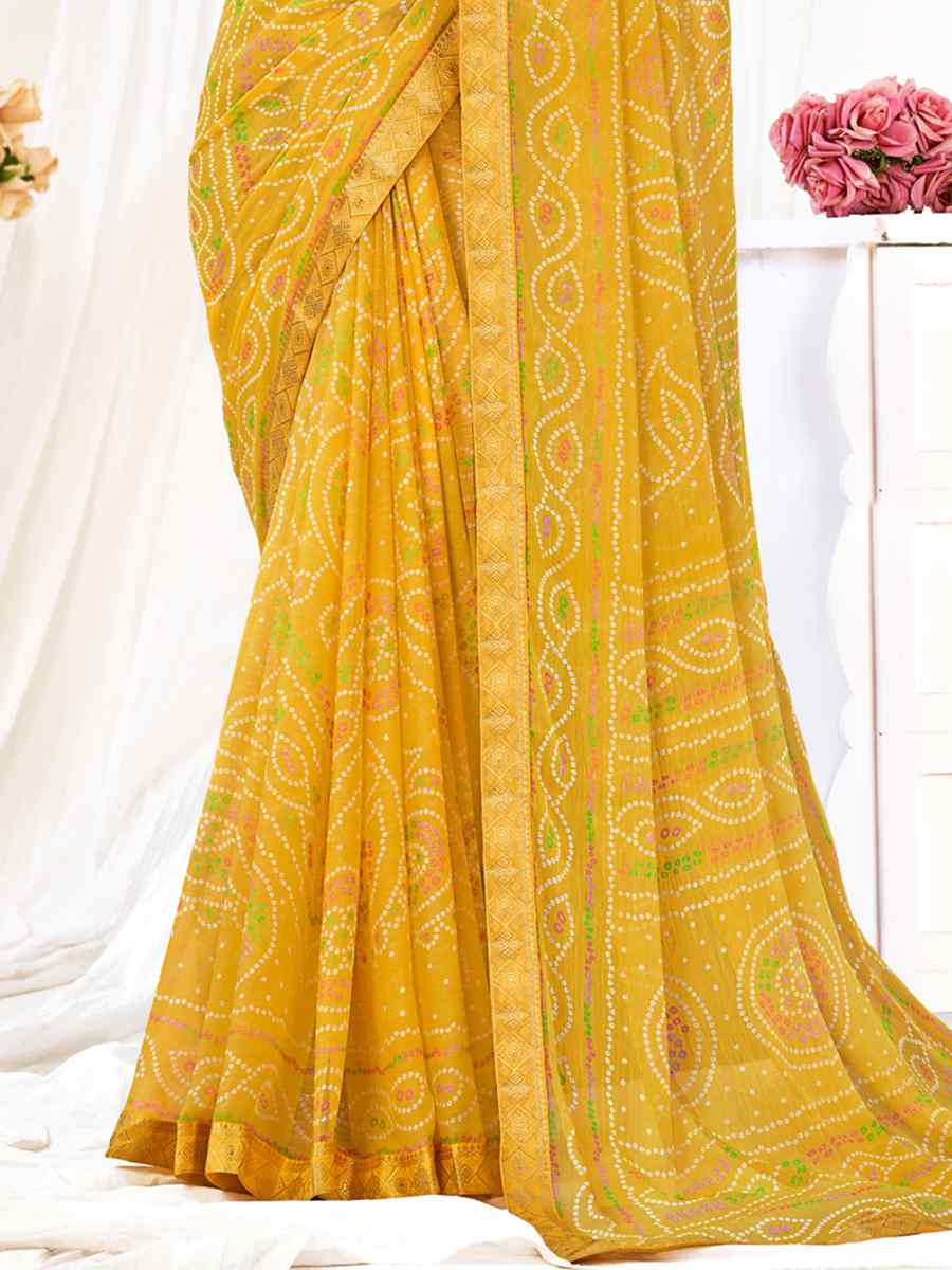 Mustard Chiffon Printed Casual Festival Contemporary Saree