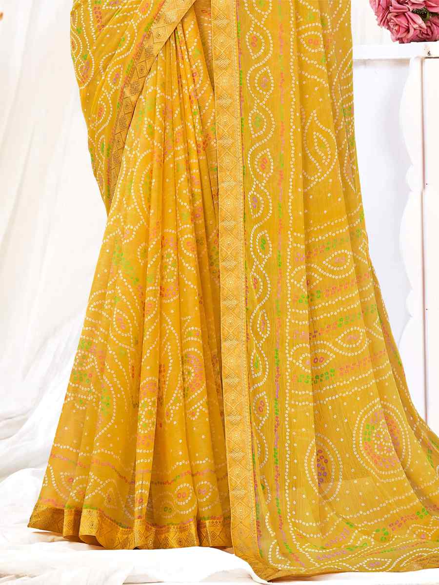 Mustard Chiffon Printed Casual Festival Contemporary Saree