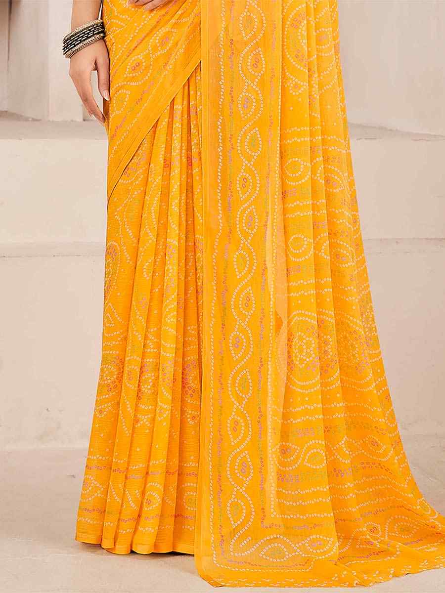 Mustard Chiffon Printed Casual Festival Contemporary Saree