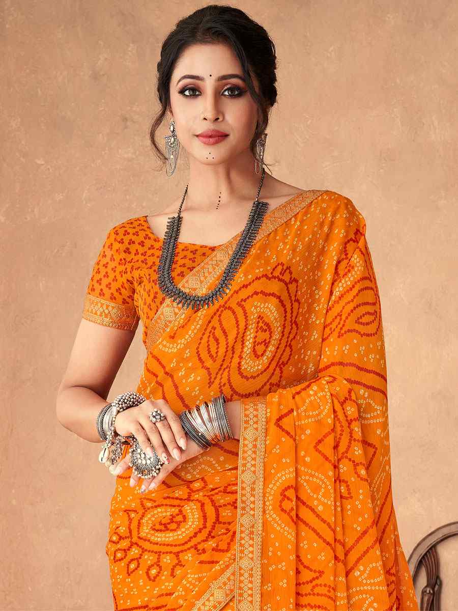Mustard Chiffon Printed Casual Party Contemporary Saree