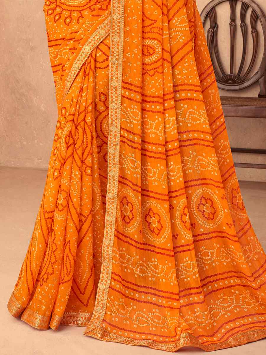 Mustard Chiffon Printed Casual Party Contemporary Saree