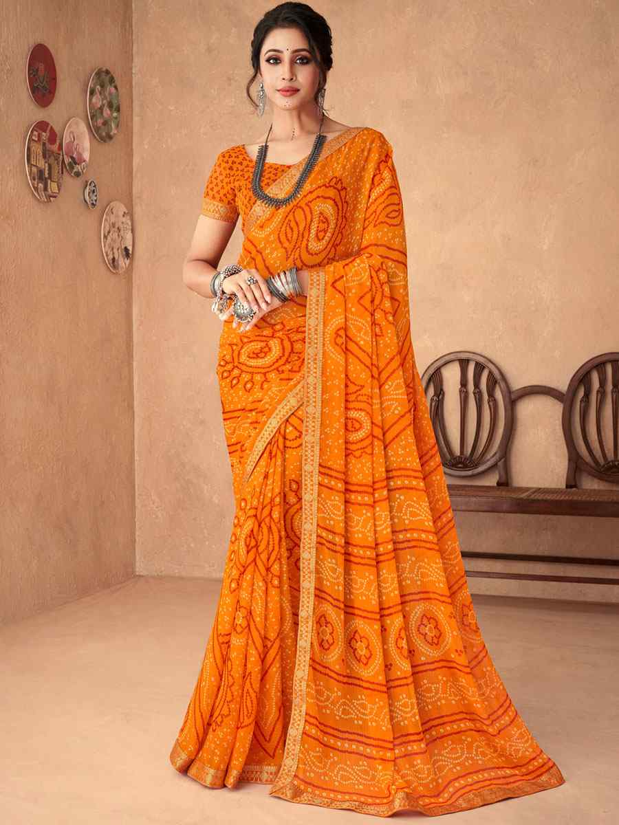 Mustard Chiffon Printed Casual Party Contemporary Saree