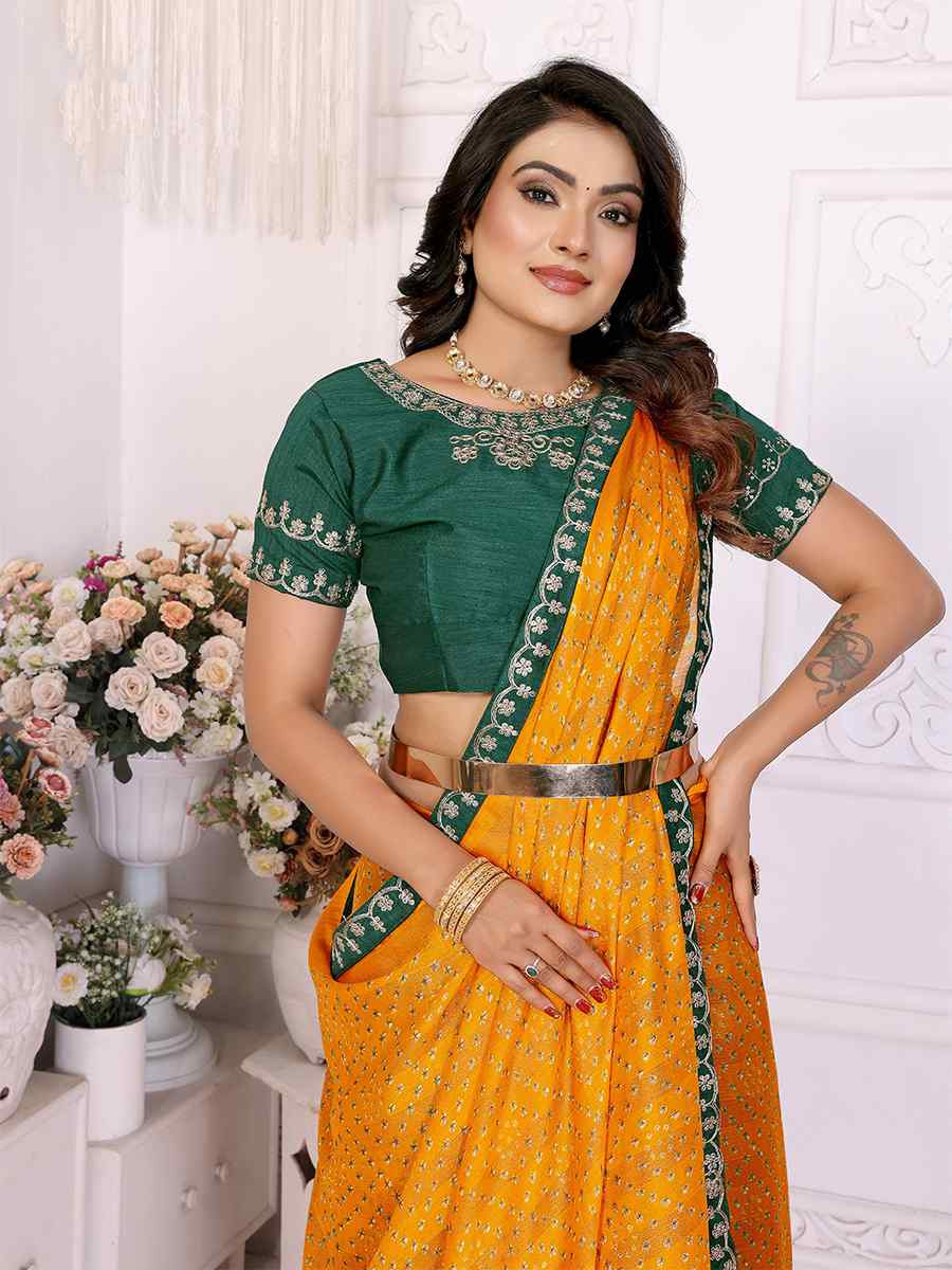 Mustard Chinon Embroidered Festival Wedding Fancy Heavy Border Saree