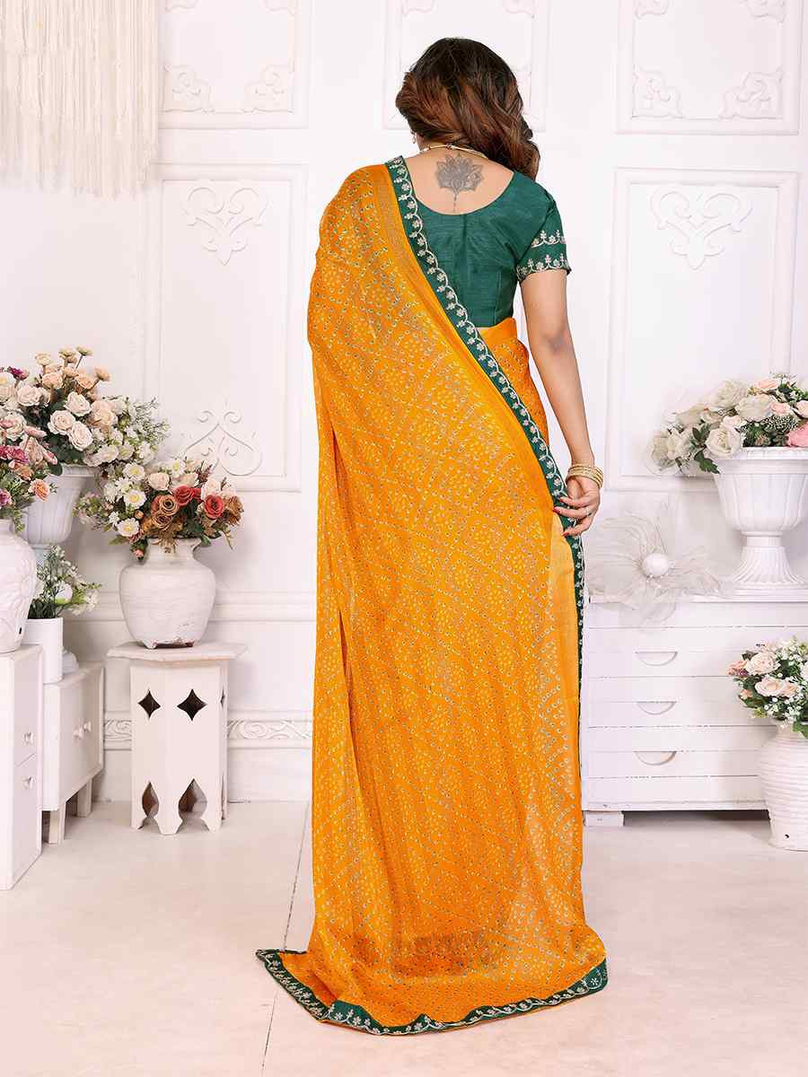 Mustard Chinon Embroidered Festival Wedding Fancy Heavy Border Saree