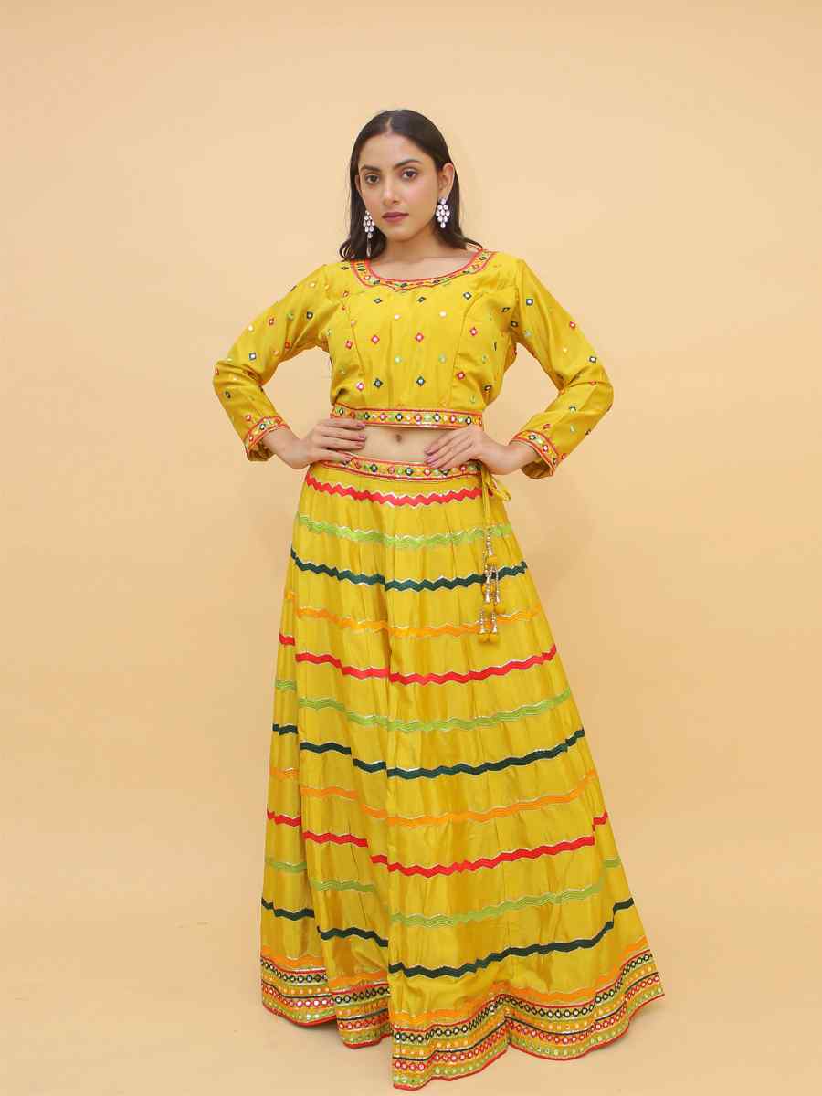 Mustard Chinon Sequins Party Wedding Traditional Lehenga Choli
