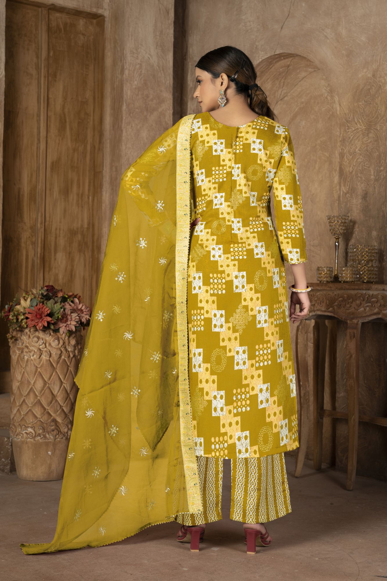 Mustard Cotton Embroidered Party  Festival Pant Salwar Kameez
