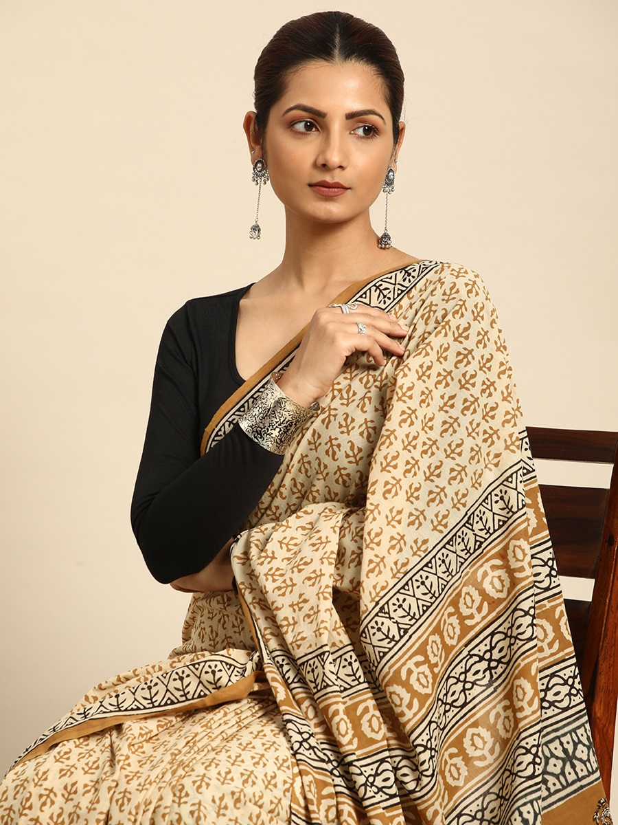 Mustard Cotton Printed Festival Casual Contemporary Sarees