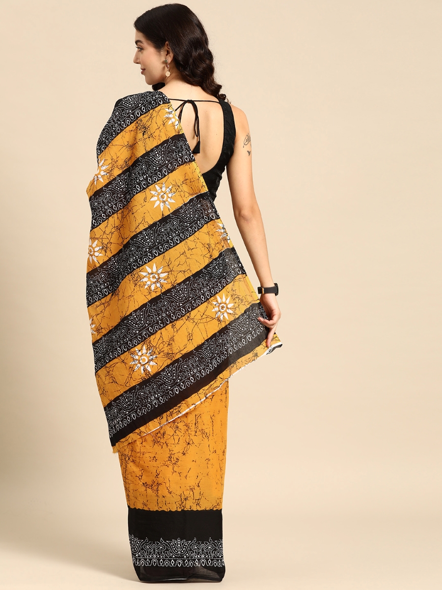 Mustard Cotton Printed Festival Casual Contemporary Sarees