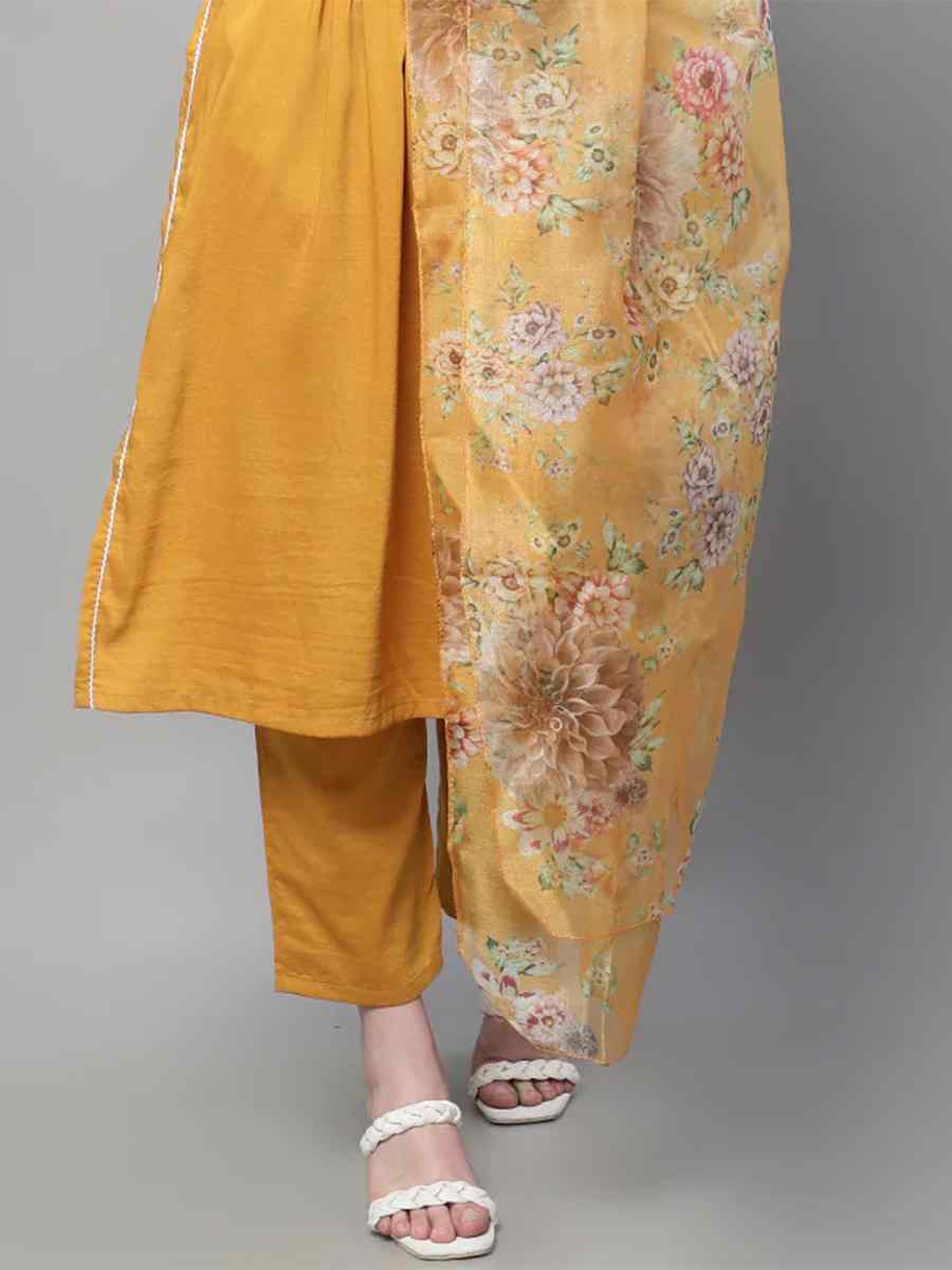 Mustard Cotton Silk Blend Handwoven Festival Mehendi Ready Pant Salwar Kameez