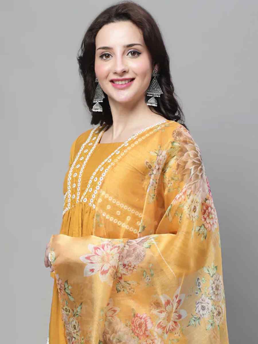Mustard Cotton Silk Blend Handwoven Festival Mehendi Ready Pant Salwar Kameez