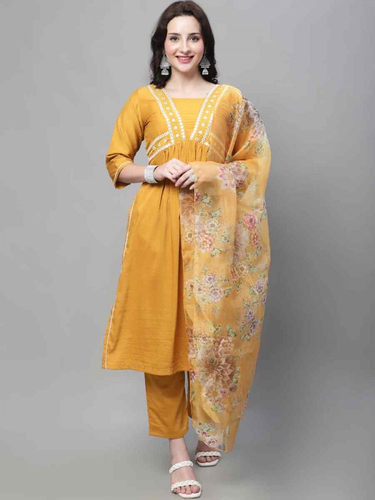 Mustard Cotton Silk Blend Handwoven Festival Mehendi Ready Pant Salwar Kameez