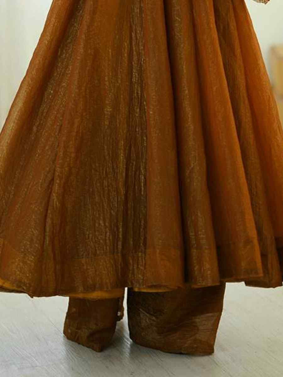 Mustard Crunchy Silk Plain with Embroidery Party Wedding Festival Casual Ready Anarkali Salwar Kameez