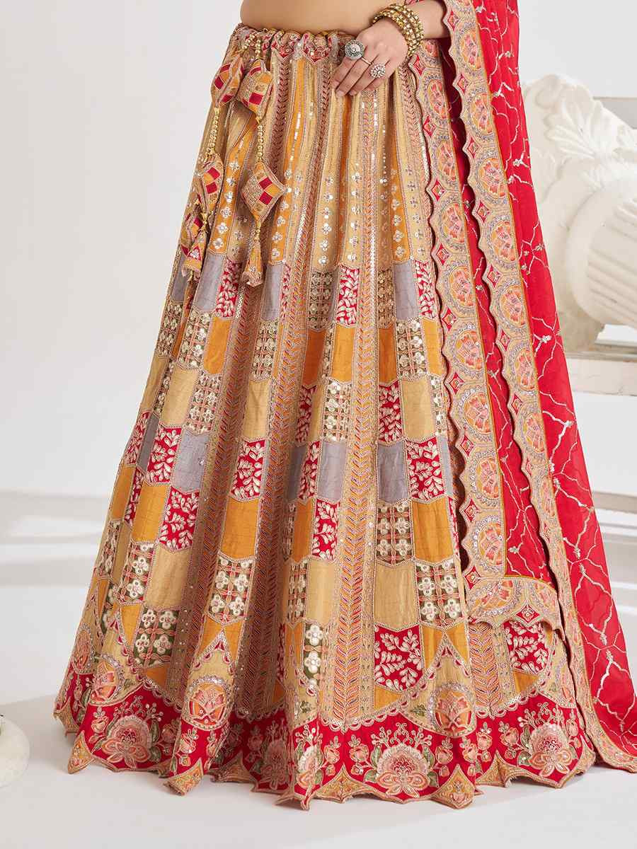 Mustard Dola Silk Embroidered Wedding Bridesmaid Heavy Border Lehenga Choli