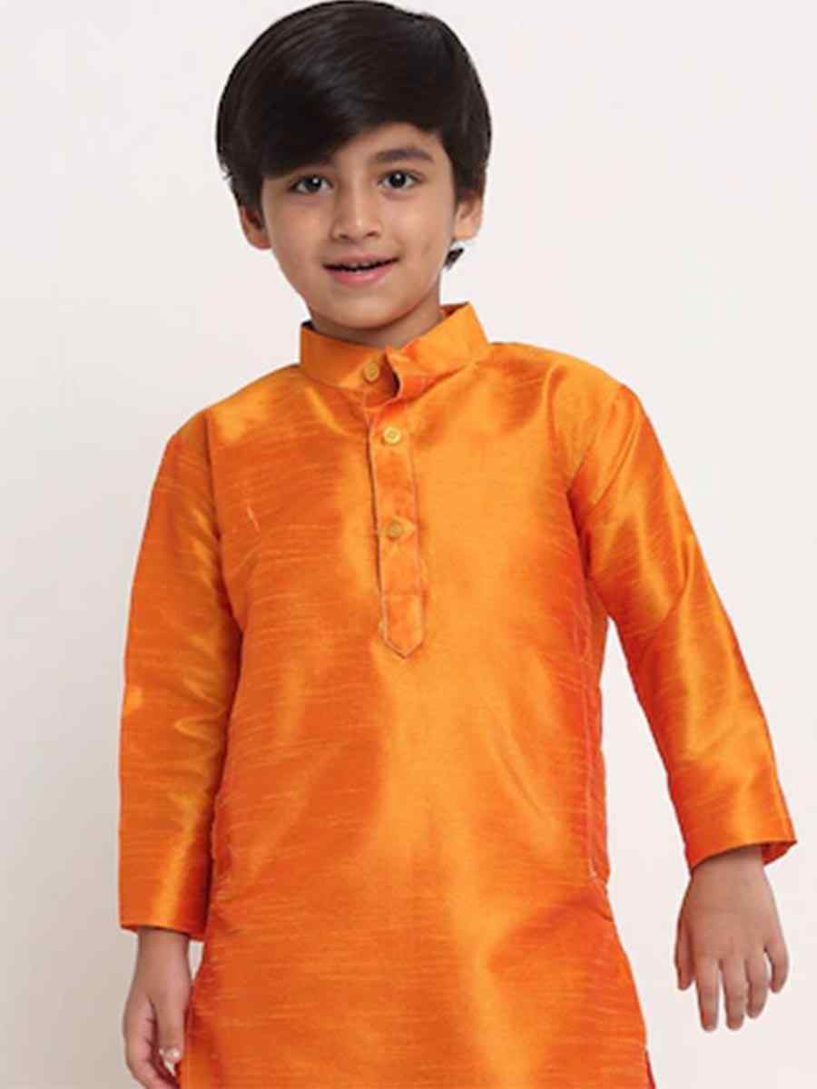 Mustard Dupion Silk Brocade Festival Traditional Kurta Pyjama Boys Wear