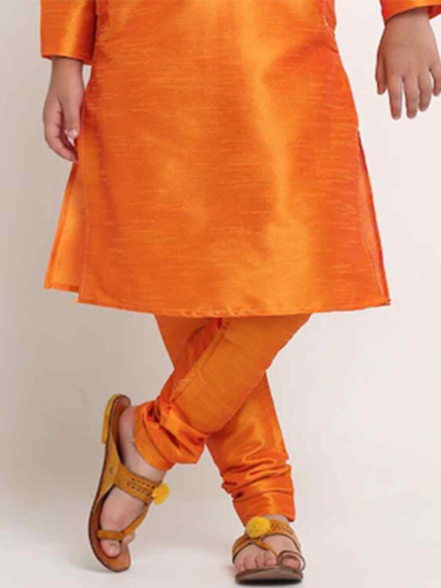 Mustard Dupion Silk Brocade Festival Traditional Kurta Pyjama Boys Wear