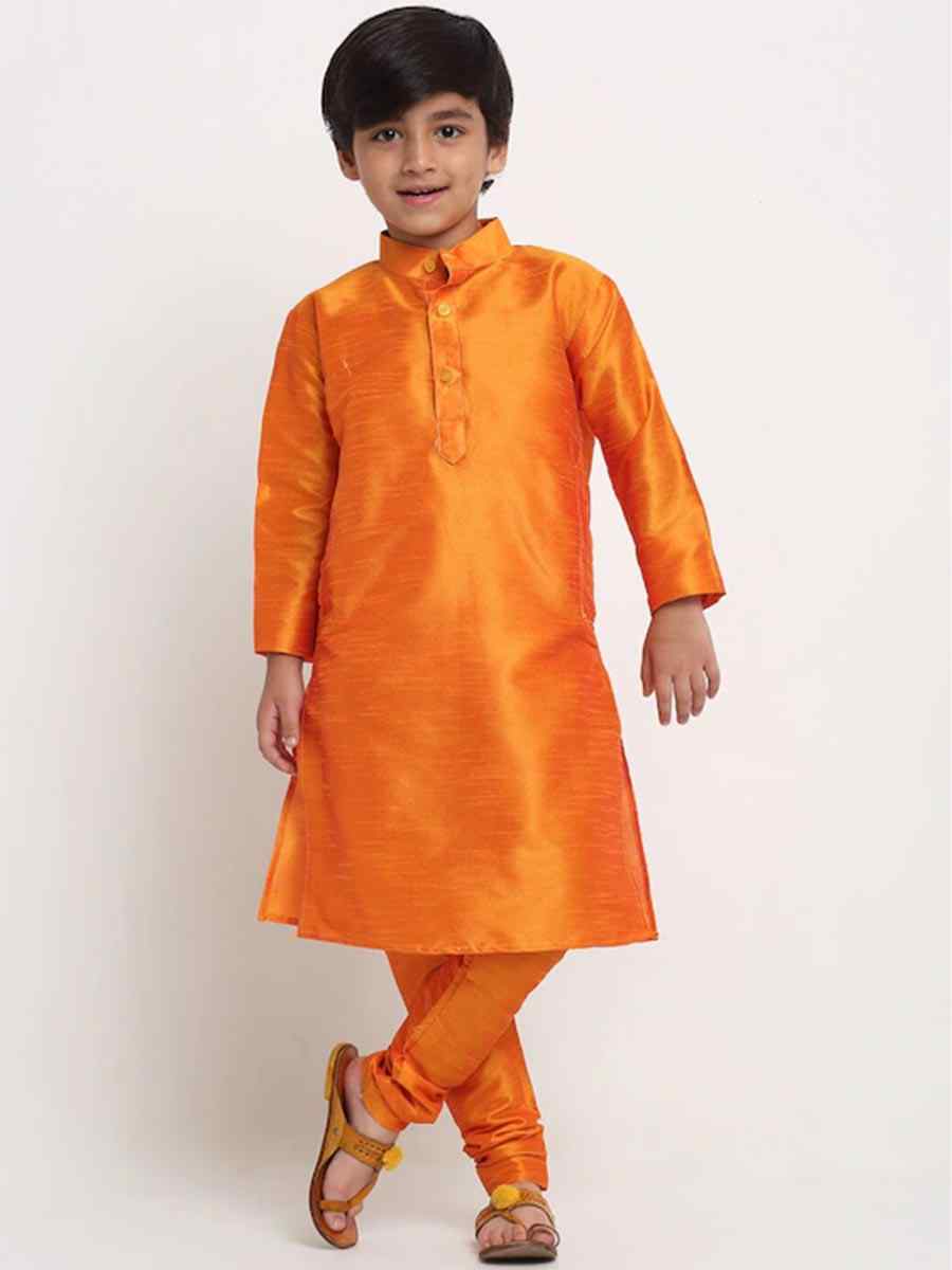 Mustard Dupion Silk Brocade Festival Traditional Kurta Pyjama Boys Wear