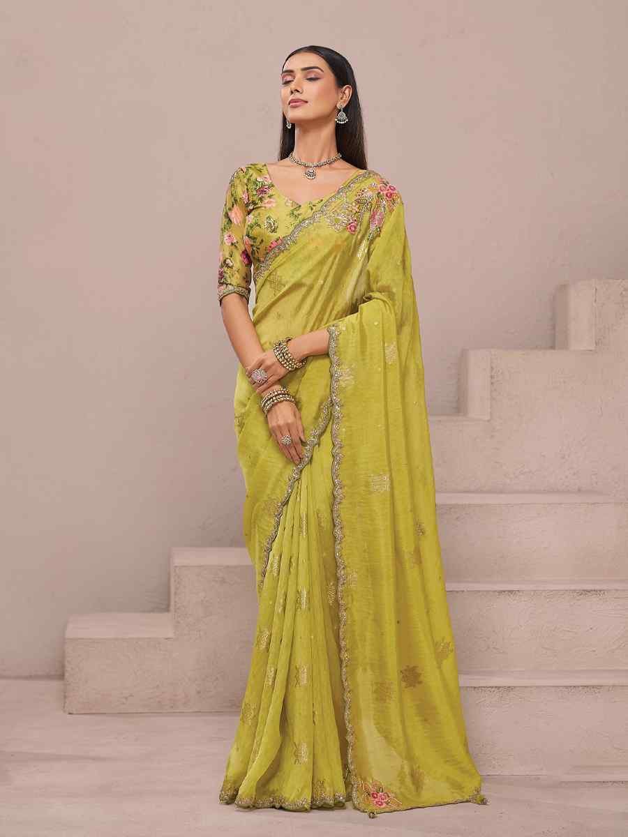 Mustard Fancy Silk Plain Party Bridal Reception Festival Wedding Fancy Heavy Border Saree