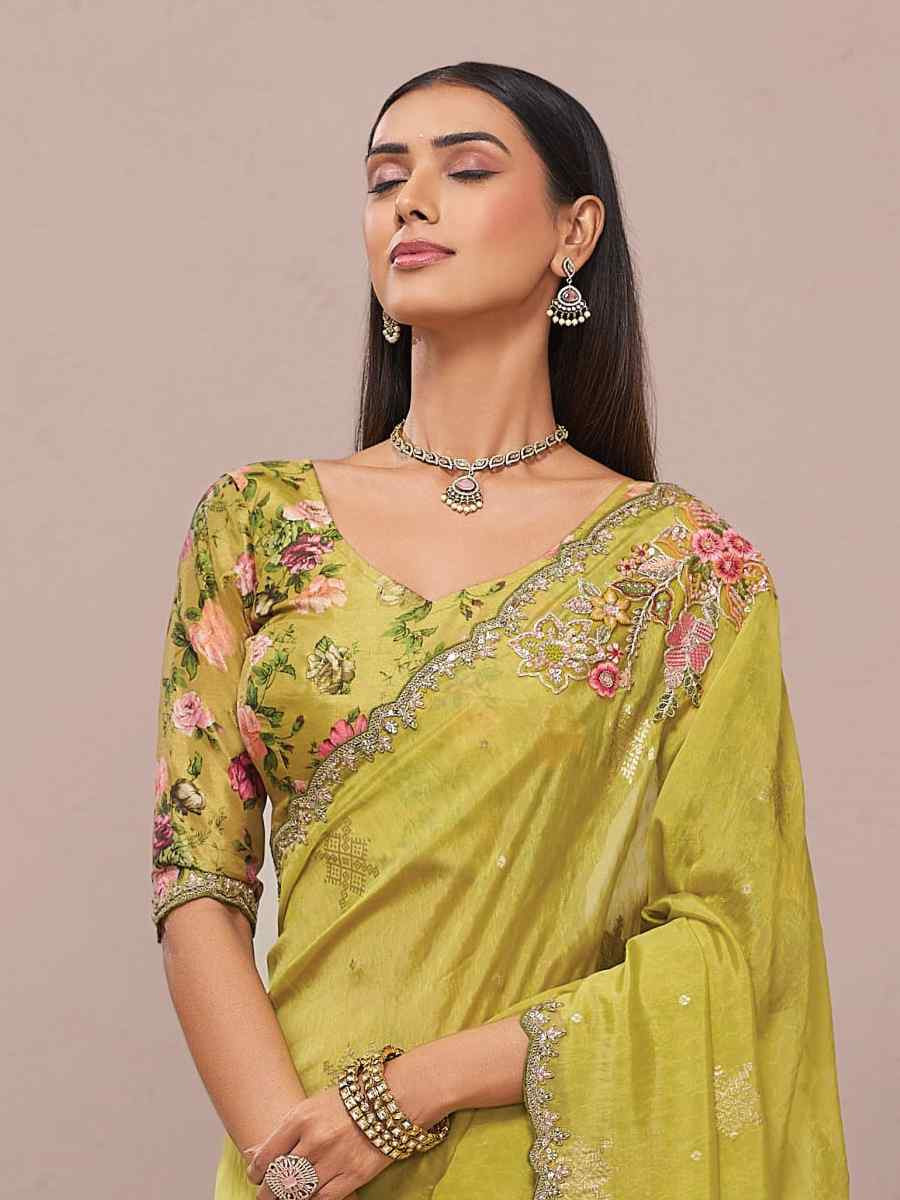 Mustard Fancy Silk Plain Party Bridal Reception Festival Wedding Fancy Heavy Border Saree