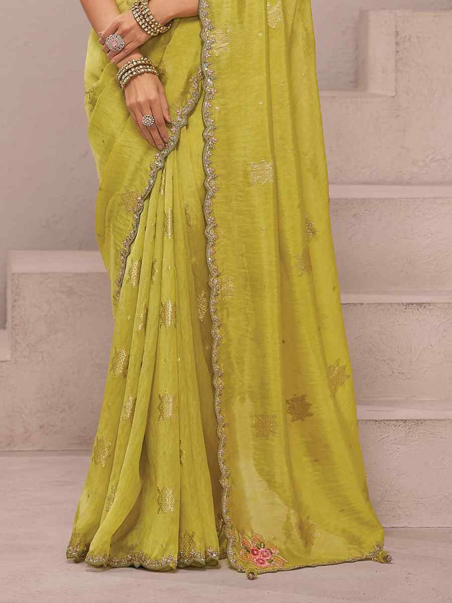 Mustard Fancy Silk Plain Party Bridal Reception Festival Wedding Fancy Heavy Border Saree