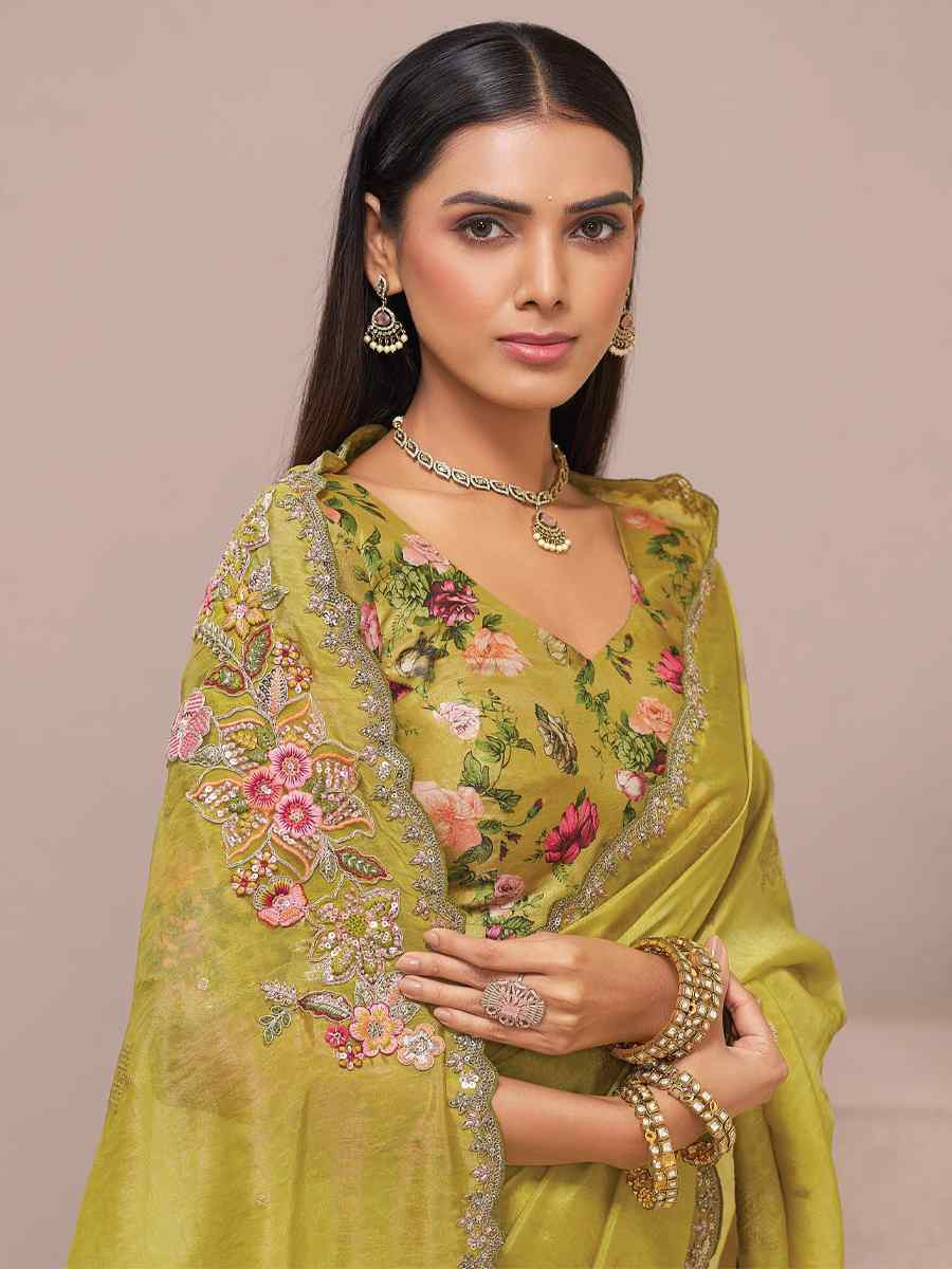 Mustard Fancy Silk Plain Party Bridal Reception Festival Wedding Fancy Heavy Border Saree