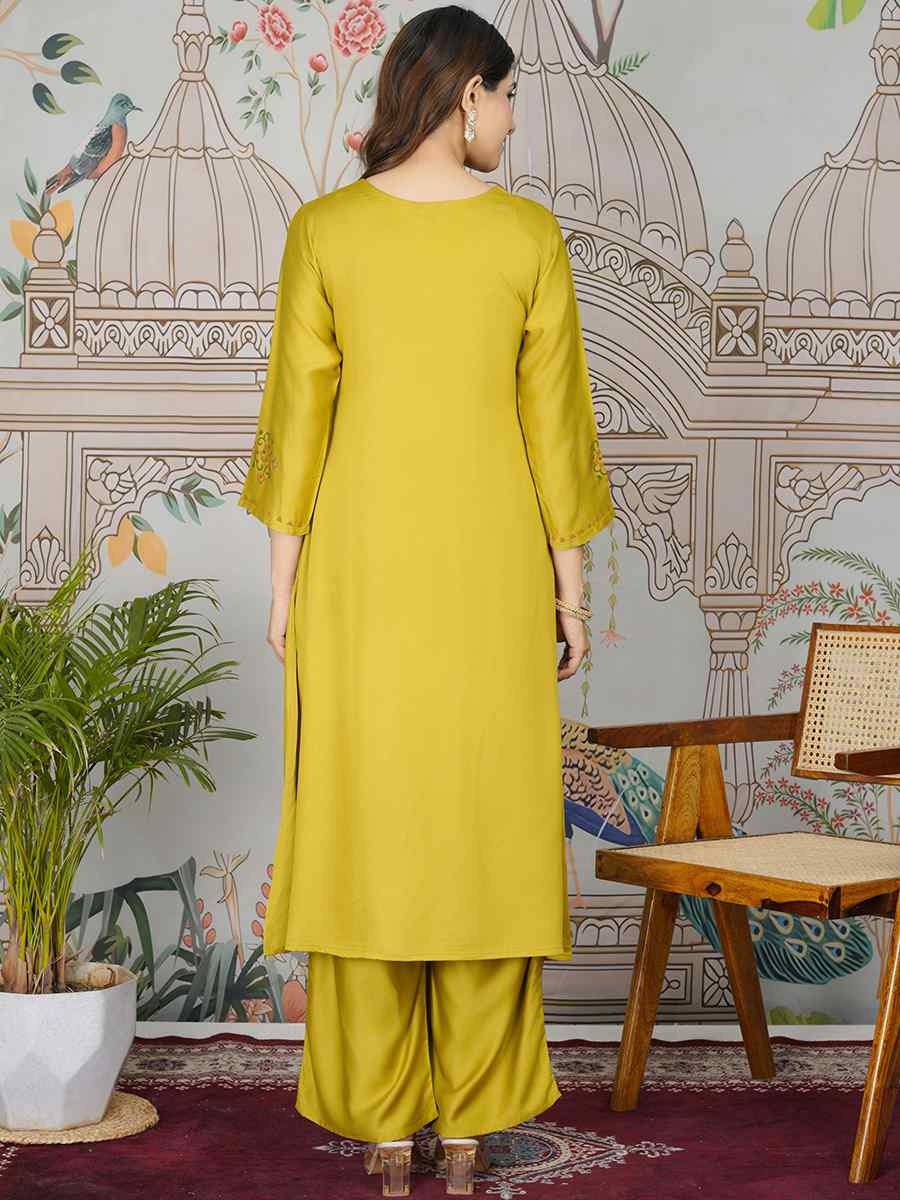 Mustard Gajji Silk Printed Festival Casual Kurti