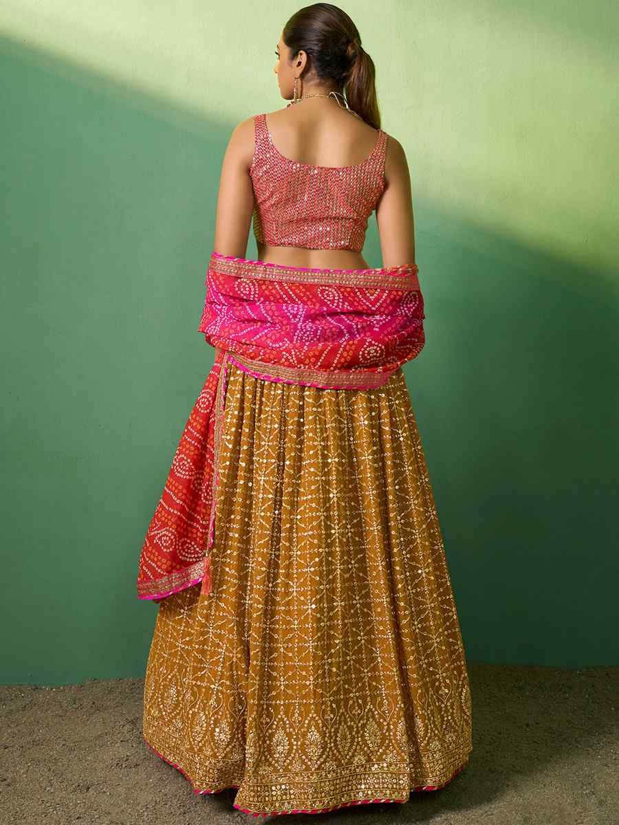 Mustard Georgette Embroidered Festival Wedding Circular Lehenga Choli