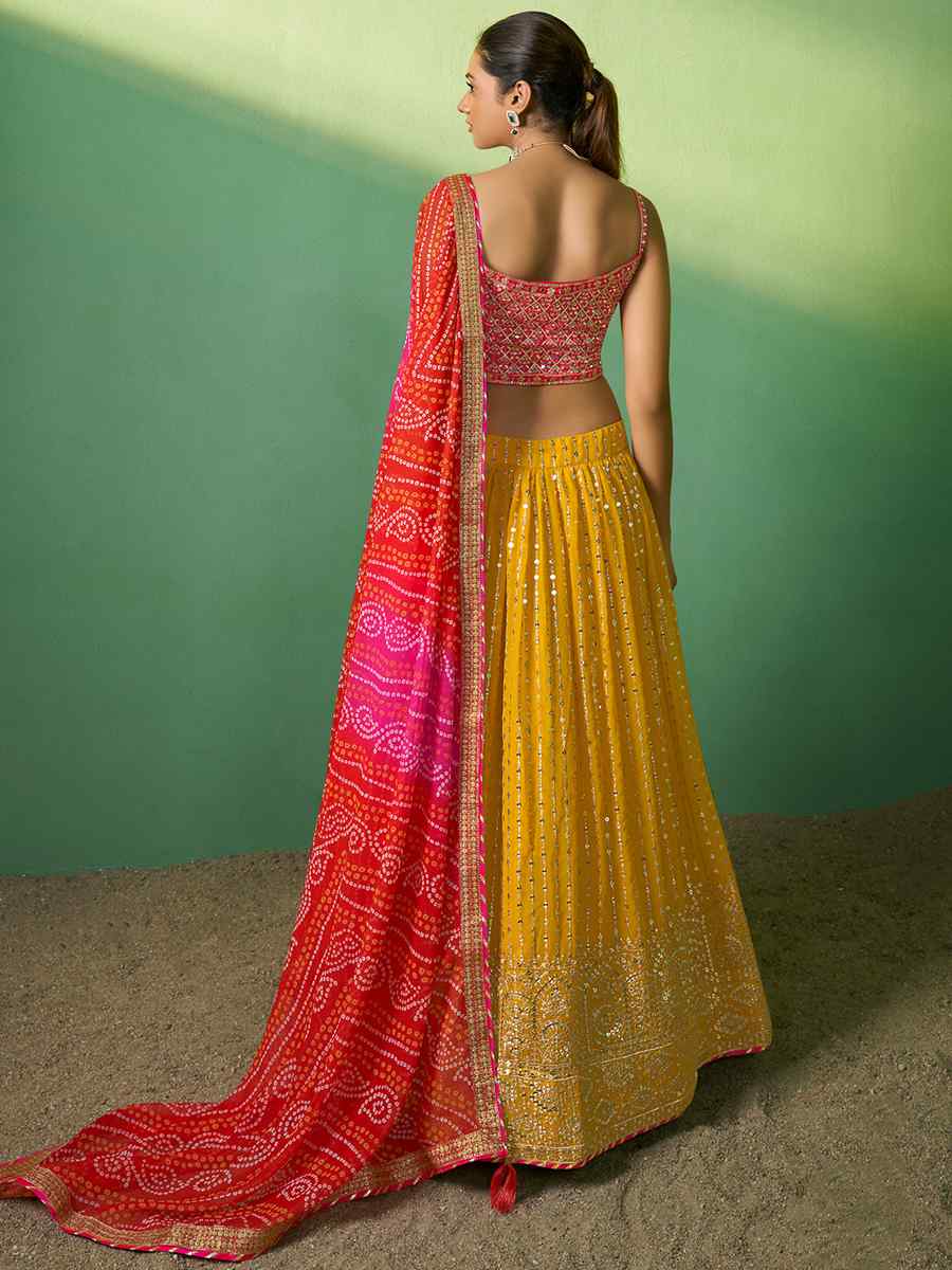 Mustard Georgette Embroidered Festival Wedding Circular Lehenga Choli