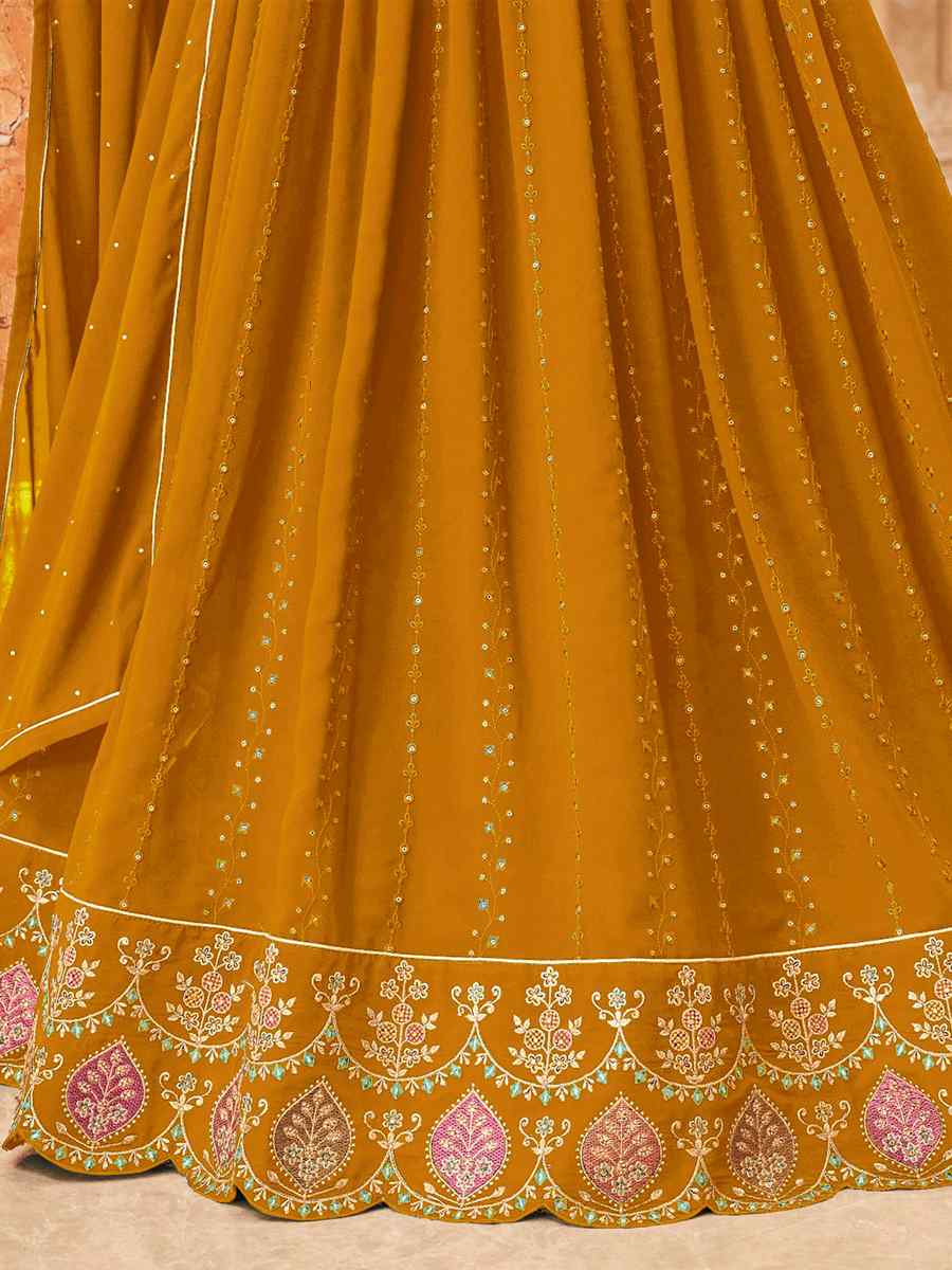 Mustard Georgette Embroidered Wedding Festival Anarkali Salwar Kameez