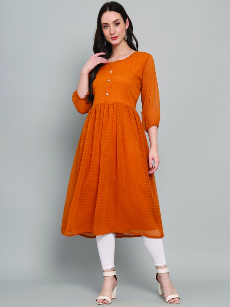 Mustard Georgette Plain Festival Casual Kurti