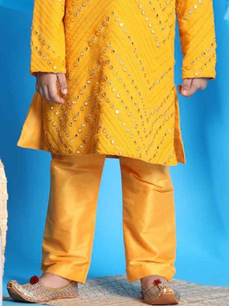 Mustard Georgette Sequins Festival Traditional Kurta Pyjama Boys Wear