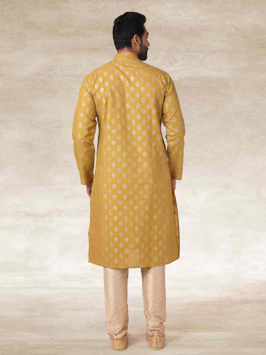 Mustard Hand Loomed In Rich Yarns Of Cotton Printed Party Wedding Kurta