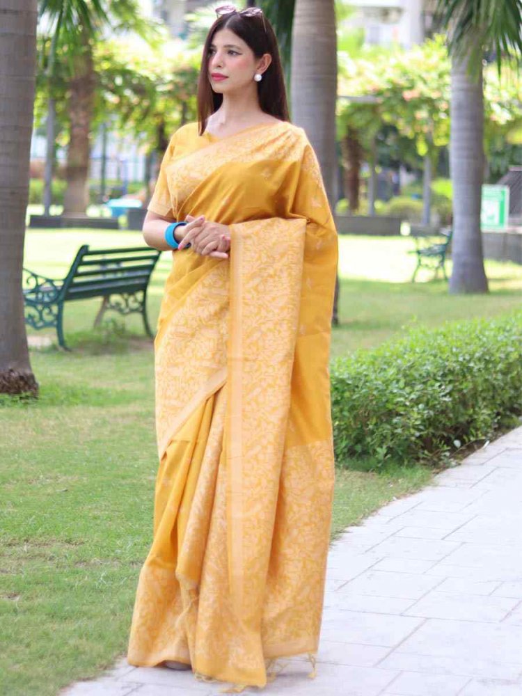 Mustard Handloom Raw Silk Handwoven Casual Festival Classic Style Saree