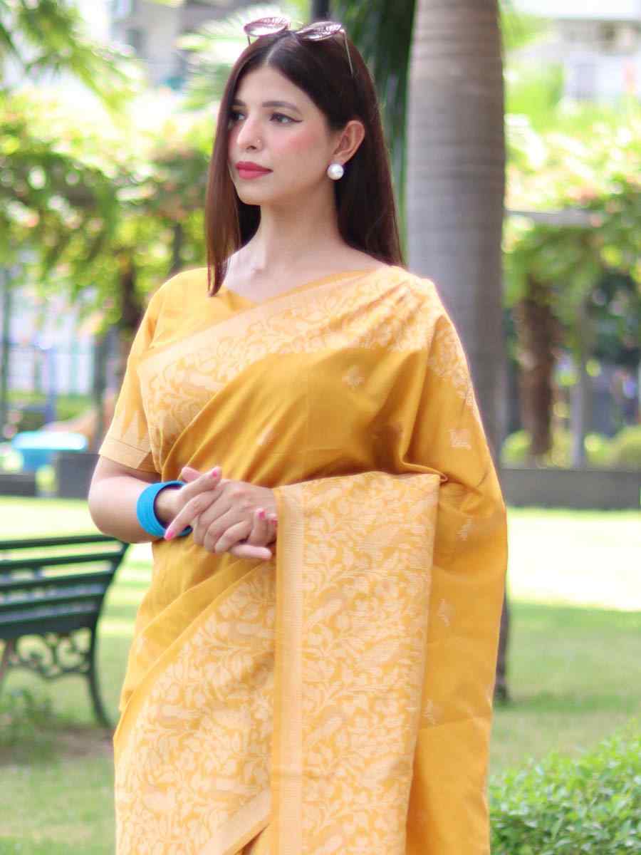 Mustard Handloom Raw Silk Handwoven Casual Festival Classic Style Saree