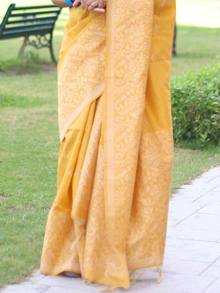 Mustard Handloom Raw Silk Handwoven Casual Festival Classic Style Saree