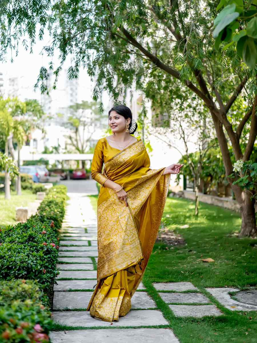Mustard Handloom Raw Silk Handwoven Casual Reception Festival Wedding Fancy Classic Style Sarees