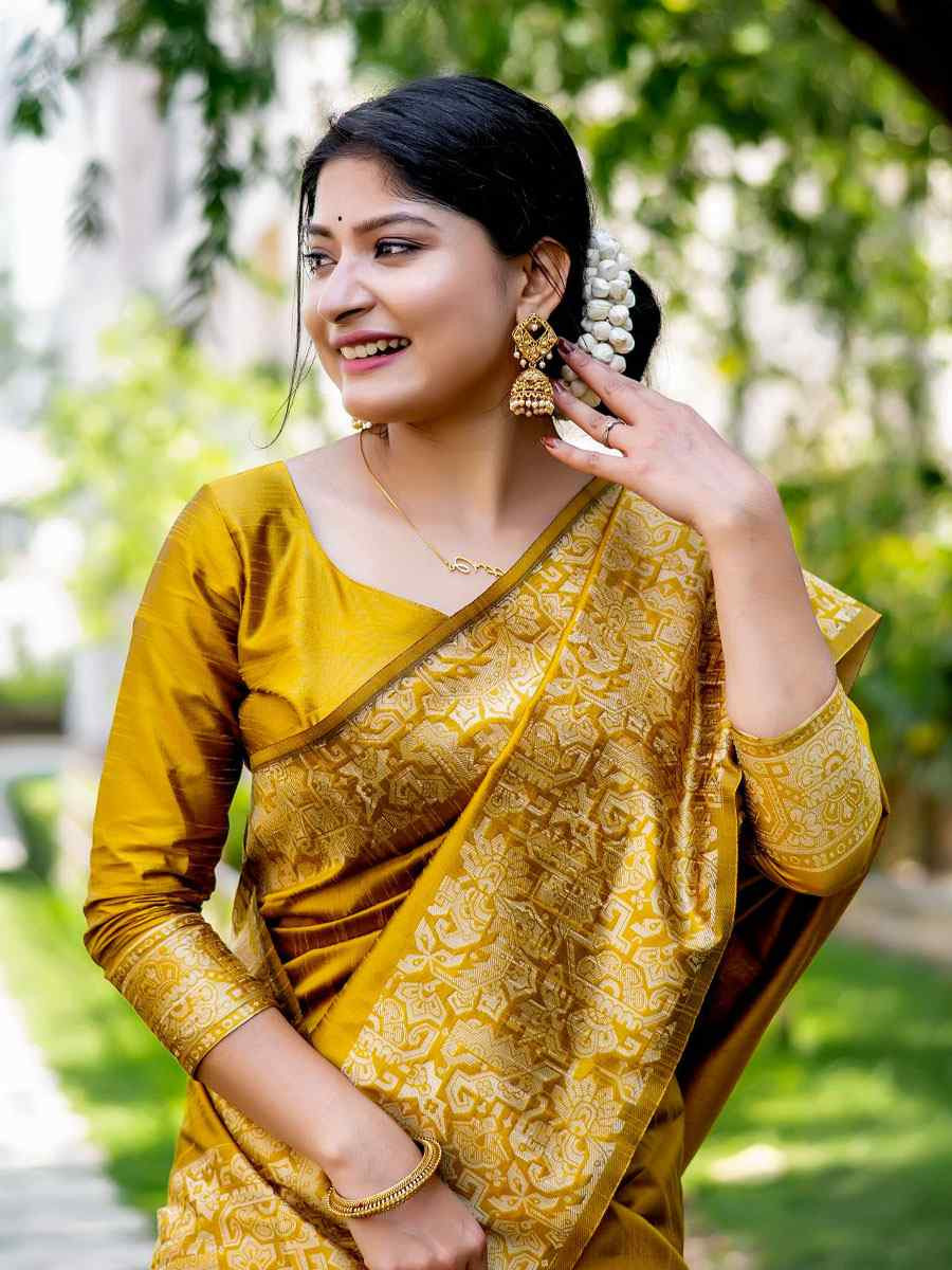 Mustard Handloom Raw Silk Handwoven Casual Reception Festival Wedding Fancy Classic Style Sarees