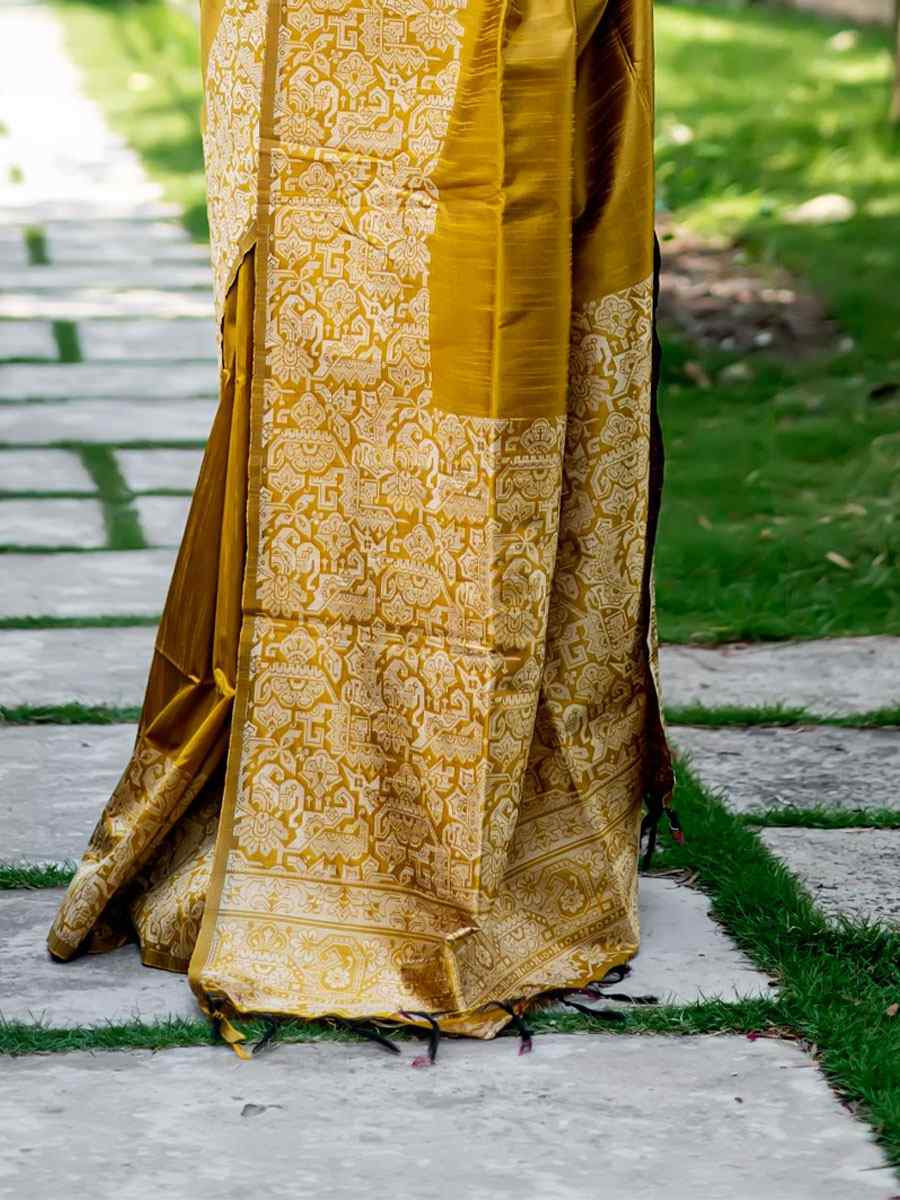 Mustard Handloom Raw Silk Handwoven Casual Reception Festival Wedding Fancy Classic Style Sarees