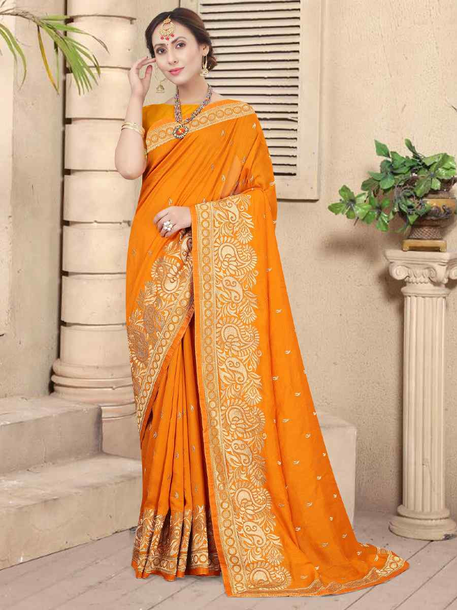 Mustard Handwoven Party Bridal Reception Festival Wedding Fancy Heavy Border Saree